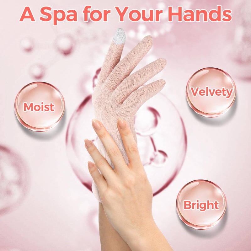 Donfri 2 Pairs Cotton Moisturizing Gloves Overnight Touchscreen Fingers for SPA Dry Hands Hand Care Day and Night Moisturizing (Medium-Pink) - Image 3